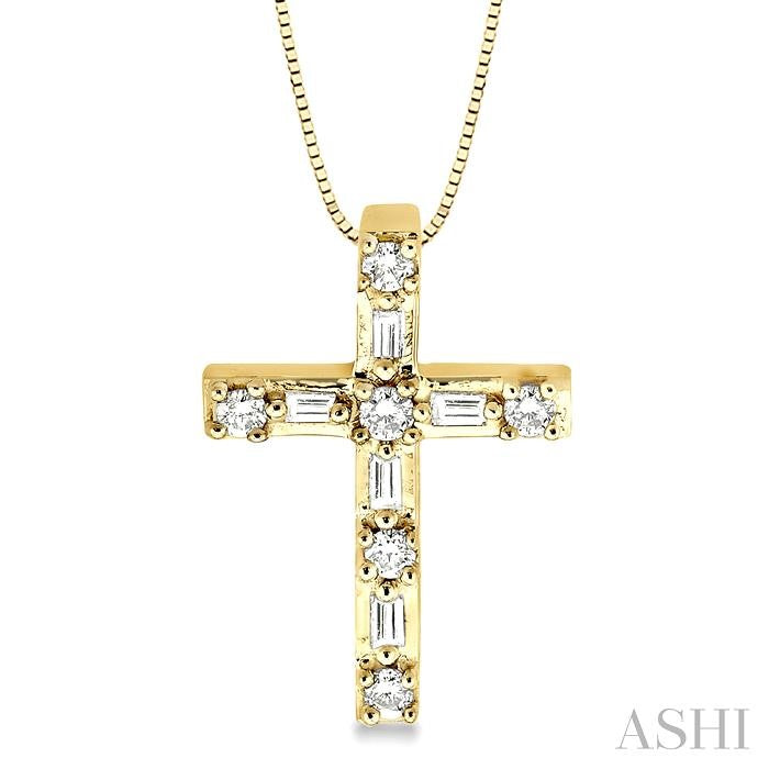 1/4 ctw Diamond Cross Pendant in 14K Yellow Gold with chain