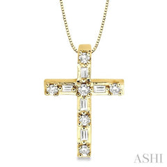 1/4 ctw Diamond Cross Pendant in 14K Yellow Gold with chain
