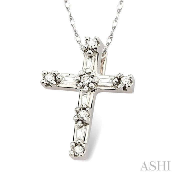 1/10 ctw Diamond Cross Pendant in 14K White Gold with Chain
