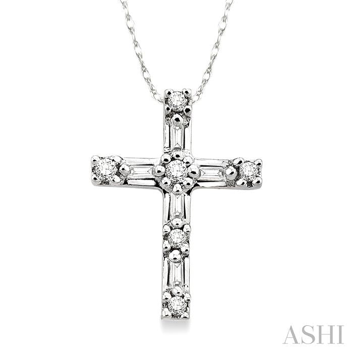 1/10 ctw Diamond Cross Pendant in 14K White Gold with Chain