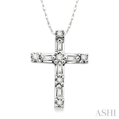 1/10 ctw Diamond Cross Pendant in 14K White Gold with Chain