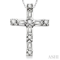 1/10 ctw Diamond Cross Pendant in 14K White Gold with Chain
