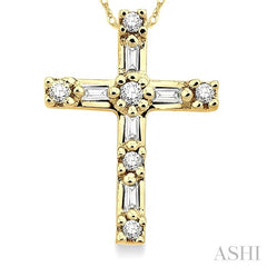 1/10 ctw Diamond Cross Pendant in 14K Yellow Gold with Chain