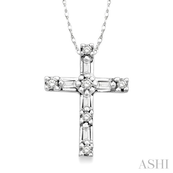 1/10 Ctw Diamond Cross Pendant in 10K White Gold with Chain