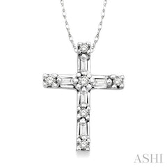 1/10 Ctw Diamond Cross Pendant in 10K White Gold with Chain