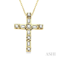 1/10 ctw Diamond Cross Pendant in 10K Yellow Gold with Chain