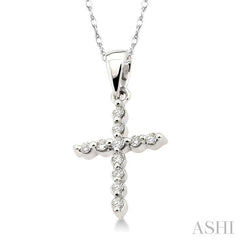 1/10 ctw Round Cut Diamond Cross Petite Pendant in 14K White Gold with Chain