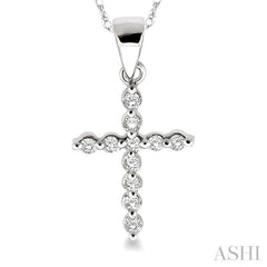 1/10 ctw Round Cut Diamond Cross Petite Pendant in 14K White Gold with Chain