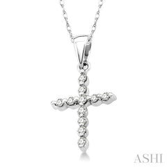 1/10 Ctw Round Cut Diamond Cross Petite Pendant in 10K White Gold with Chain