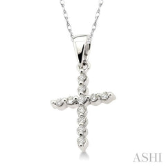 1/10 ctw Round Cut Diamond Cross Petite Pendant in 10K White Gold with Chain