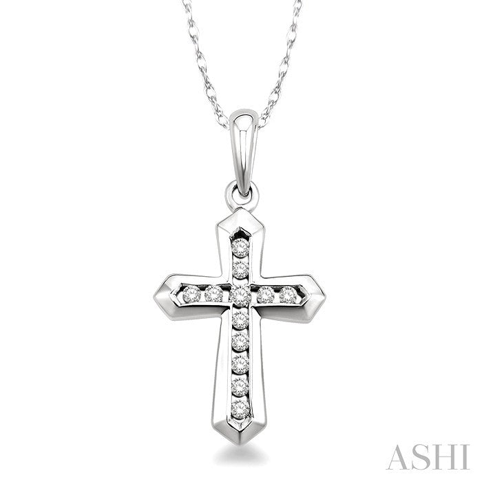 1/10 Ctw Round Cut Diamond Cross Pendant in 10K White Gold with Chain