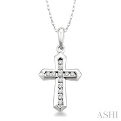 1/10 Ctw Round Cut Diamond Cross Pendant in 10K White Gold with Chain