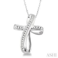 1/4 ctw Channel Set Round Cut Diamond Cross Pendant in 10K White Gold with Chain
