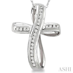 1/4 ctw Channel Set Round Cut Diamond Cross Pendant in 10K White Gold with Chain