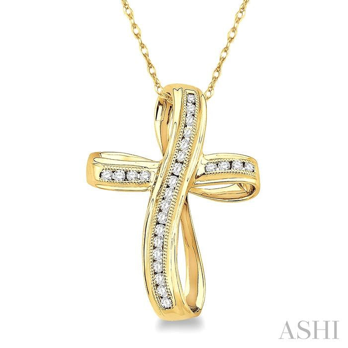 1/4 ctw Channel Set Round Cut Diamond Cross Pendant in 10K Yellow Gold with Chain