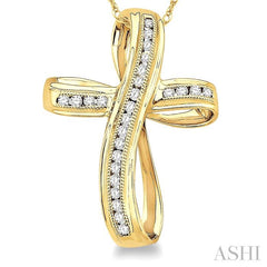1/4 ctw Channel Set Round Cut Diamond Cross Pendant in 10K Yellow Gold with Chain