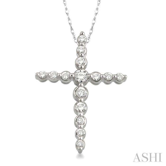 1/4 ctw Round Cut Diamond Journey Cross Pendant in 14K White Gold with Chain