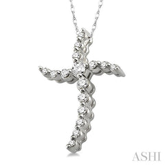 1/4 ctw Round Cut Diamond Journey Cross Pendant in 14K White Gold with Chain