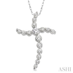 1/4 Ctw Round Cut Diamond Journey Cross Pendant in 14K White Gold with Chain