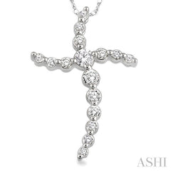 1/4 ctw Round Cut Diamond Journey Cross Pendant in 14K White Gold with Chain