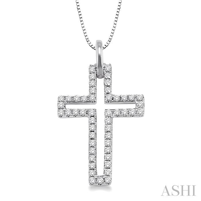 1/4 ctw Round Cut Diamond Cross Pendant in 14K White Gold with Chain