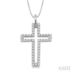 1/4 ctw Round Cut Diamond Cross Pendant in 14K White Gold with Chain