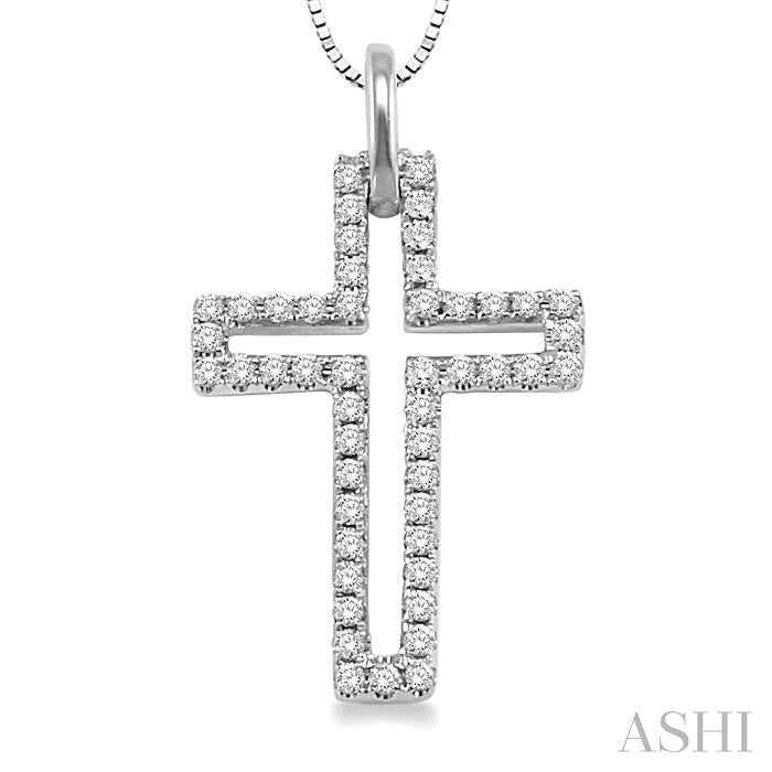 1/4 Ctw Round Cut Diamond Cross Pendant in 14K White Gold with Chain