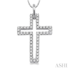 1/4 Ctw Round Cut Diamond Cross Pendant in 14K White Gold with Chain