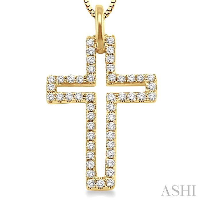1/4 ctw Round Cut Diamond Cross Pendant in 14K Yellow Gold with Chain