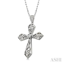 1/10 ctw Round Cut Diamond Cross Pendant in 14K White Gold with Chain