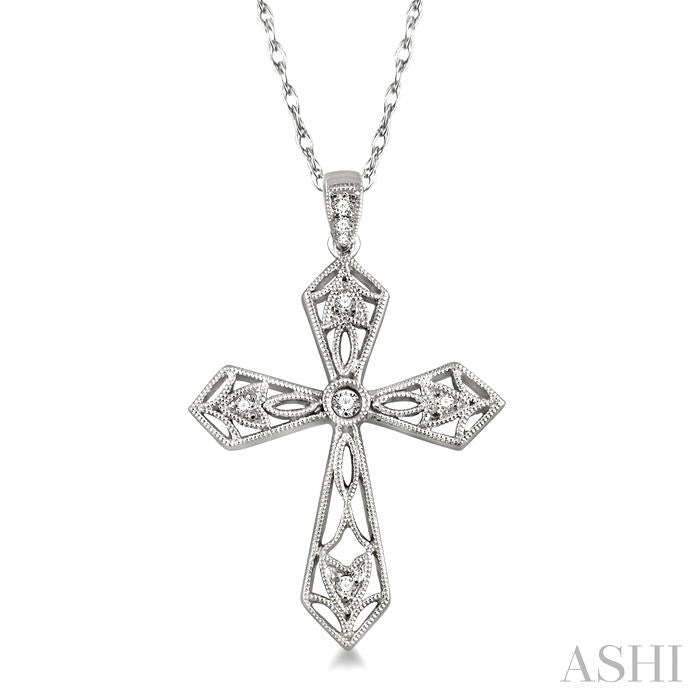 1/10 ctw Round Cut Diamond Cross Pendant in 14K White Gold with Chain