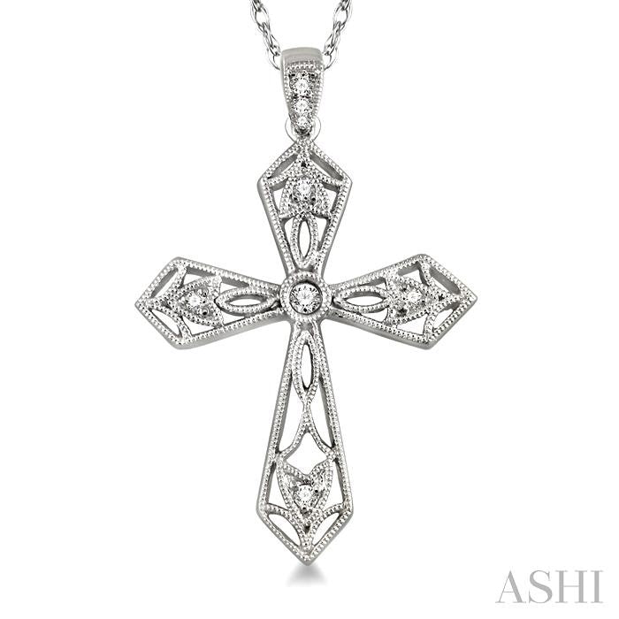 1/10 ctw Round Cut Diamond Cross Pendant in 14K White Gold with Chain