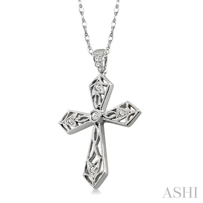 1/10 ctw Round Cut Diamond Cross Pendant in 10K White Gold with Chain