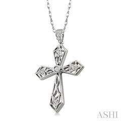 1/10 ctw Round Cut Diamond Cross Pendant in 10K White Gold with Chain