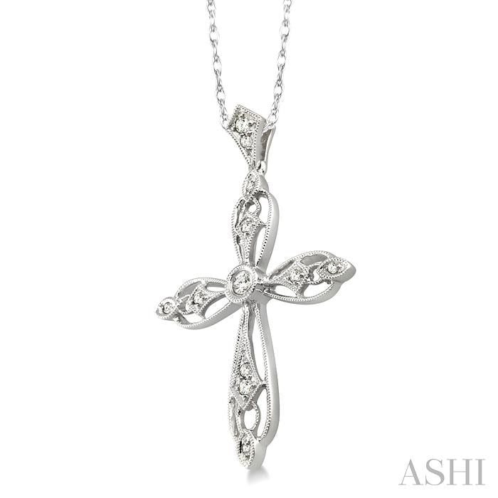 1/6 ctw Round Cut Diamond Cross Pendant in 14K White Gold with Chain