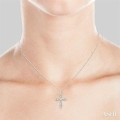 1/6 Ctw Round Cut Diamond Cross Pendant in 14K White Gold with Chain