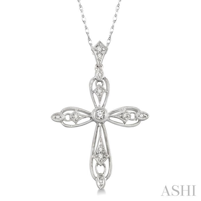 1/6 ctw Round Cut Diamond Cross Pendant in 14K White Gold with Chain