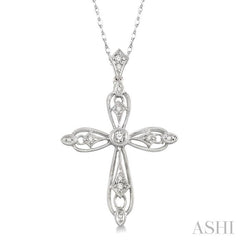 1/6 ctw Round Cut Diamond Cross Pendant in 14K White Gold with Chain