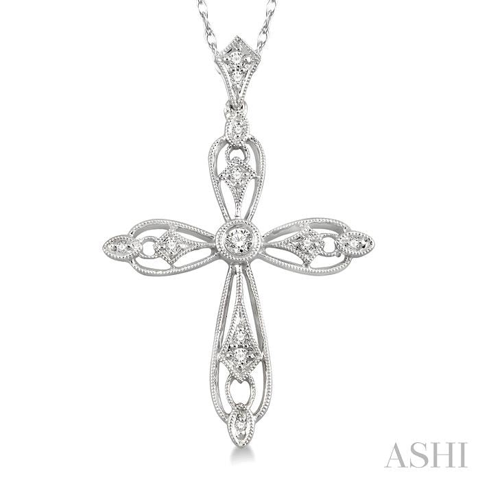 1/6 ctw Round Cut Diamond Cross Pendant in 14K White Gold with Chain