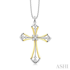 1/3 ctw Round Cut Diamond Cross Pendant in 14K Yellow and White Gold With Chain