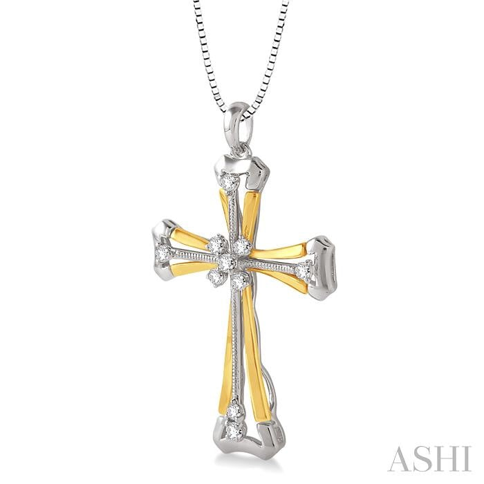 1/6 ctw Round Cut Diamond Cross Pendant in 14K White and Yellow Gold with Chain
