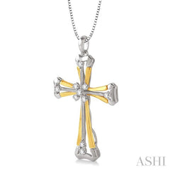 1/6 ctw Round Cut Diamond Cross Pendant in 14K White and Yellow Gold with Chain