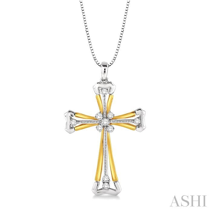 1/6 ctw Round Cut Diamond Cross Pendant in 14K White and Yellow Gold with Chain