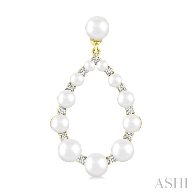 2 MM-4.5 MM Drop Tear Round Shape Cultured Pearls and 1/4 Ctw Round Cut Diamond Fashion Earrings in 14K Yellow Gold