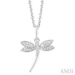 1/10 Ctw Petite Dragonfly Round Cut Diamond Fashion Pendant With Chain in 10K White Gold