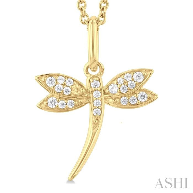 1/10 Ctw Petite Dragonfly Round Cut Diamond Fashion Pendant With Chain in 10K Yellow Gold