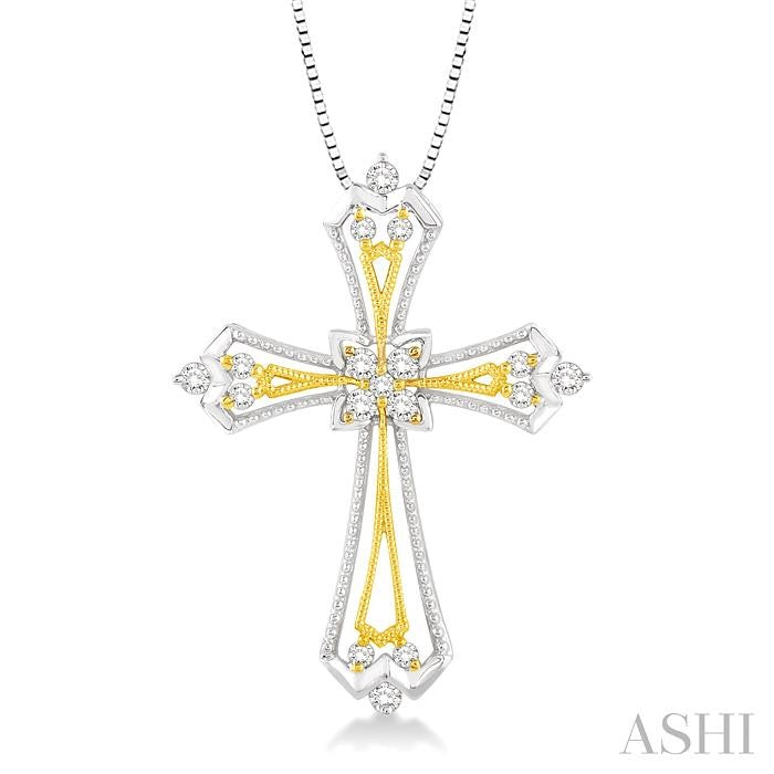 1/3 ctw Round Cut Diamond Cross Pendant in 14K White and Yellow Gold with Chain
