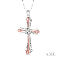 1/5 ctw Round Cut Diamond Cross Pendant in 14K White and Rose Gold with Chain