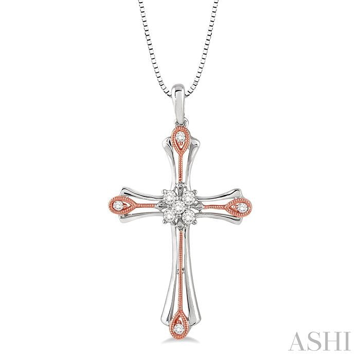 1/5 ctw Round Cut Diamond Cross Pendant in 14K White and Rose Gold with Chain
