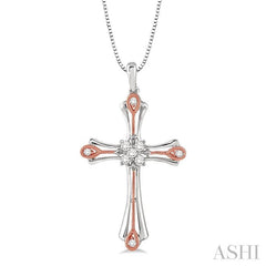 1/5 ctw Round Cut Diamond Cross Pendant in 14K White and Rose Gold with Chain